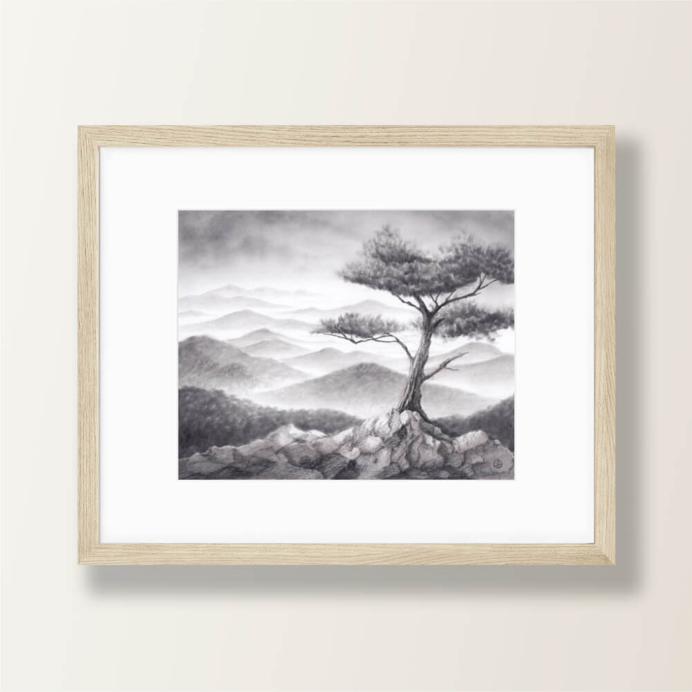 Lone Tree & Misty Mountains | Art Print – Tiny Pine Art