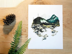 Path To Mount Rainier Print on wooden background